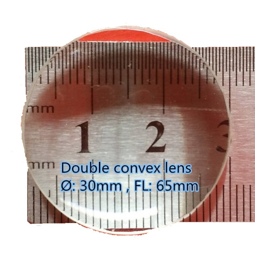 Стеклянная двойная выпуклая линза 30 мм диаметр 65 мм фокусное расстояние для физического оптического эксперимента