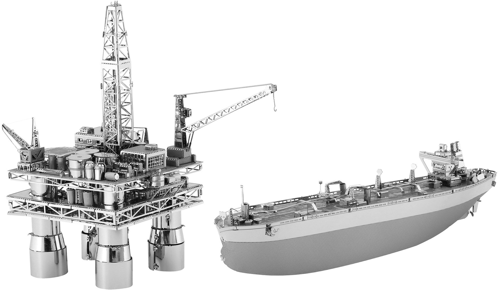 Cборная модель 3D: Морская нефтяная вышка и нефтяной танкер