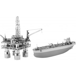 Cборная модель 3D:  Морская нефтяная вышка и нефтяной танкер 