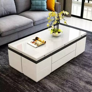 Белый складной журнальный столик из закаленного стекла для гостиной, многофункциональная современная мебель для дома